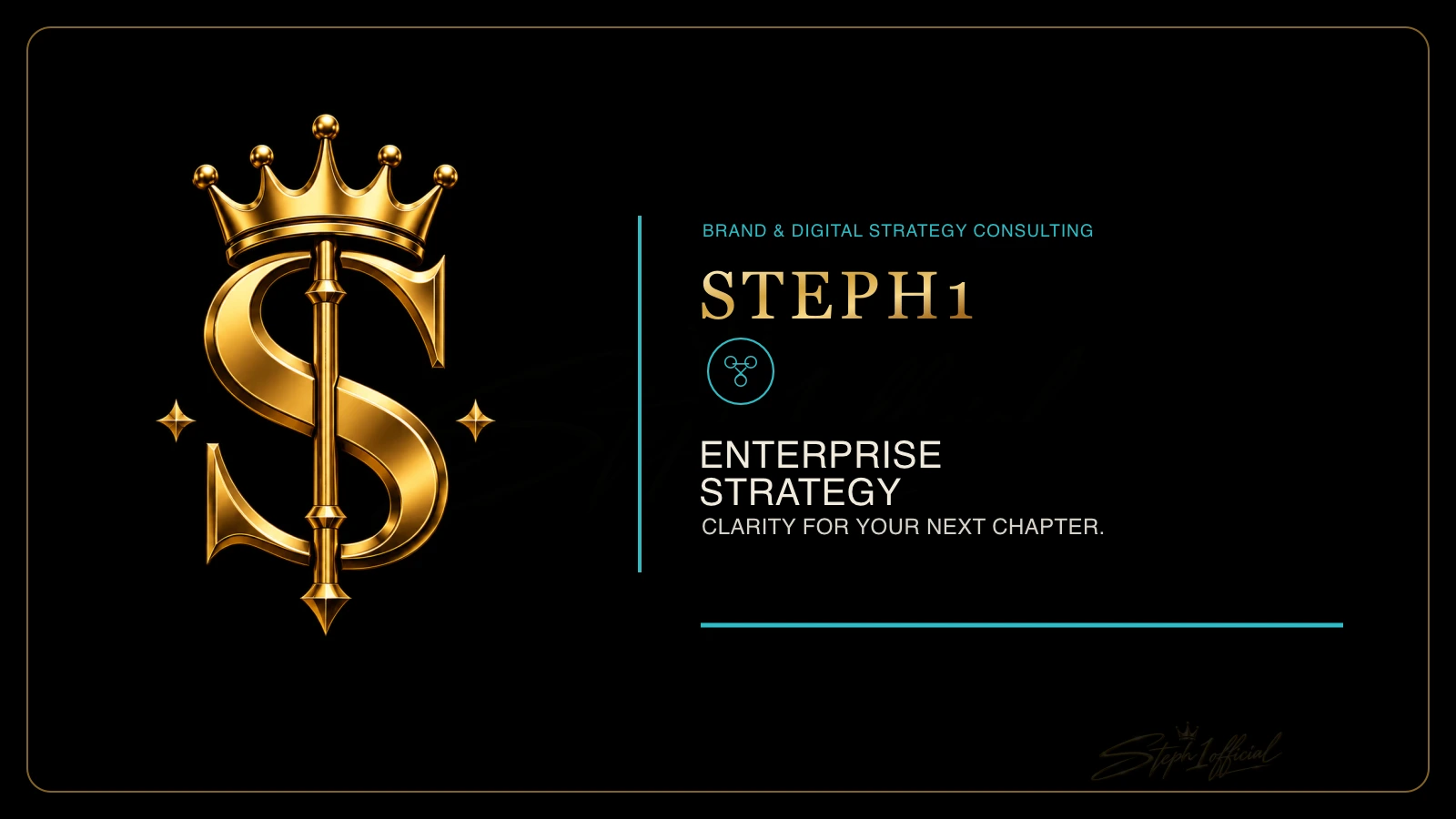 Enterprise Strategy with the Steph1official crowned gold emblem and cyan accents